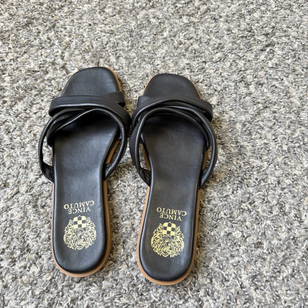 Vince Camuto Women’s Black Leather Olya Slide Sandals Size 11 Flats New - Picture 4 of 5